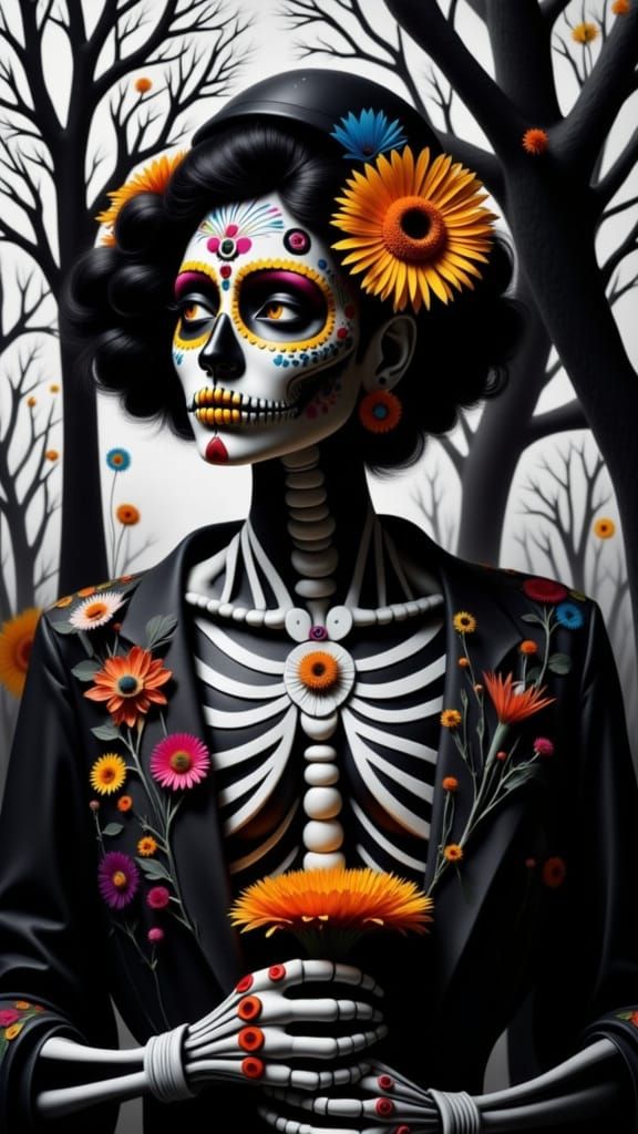 Vibrant Alebrije Skeleton in Mexican Folk Art Style