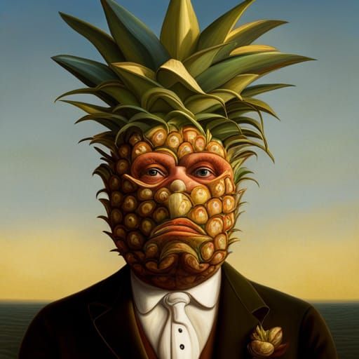 Hyperrealistic Pineapple Creature in Surreal Oil Painting