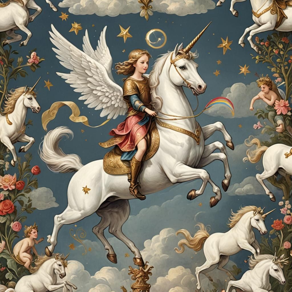 Angel Riding a Unicorn: A Mythical Scene