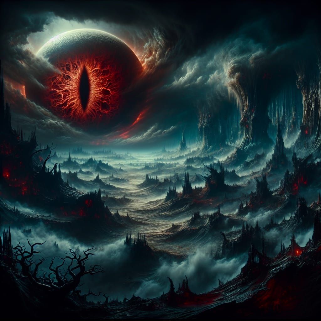 Blood Moon Horror Landscape in Maximalist Style