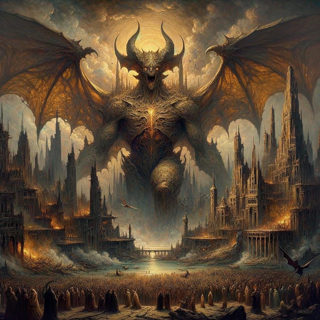 Romantic Apocalypse: Bat-God Balayang in Oil Painting