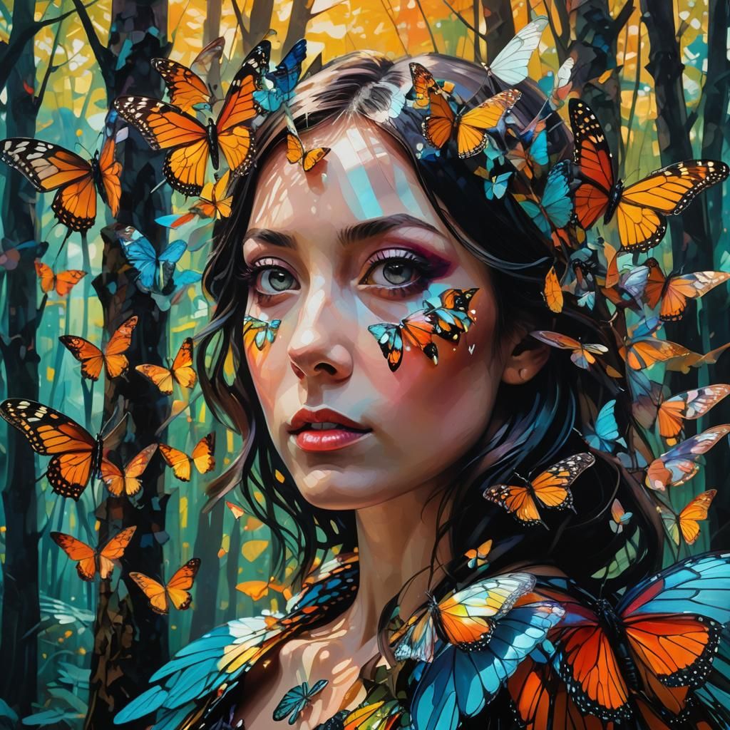 Fairy with monarch butterfly wings  altar piece by Egon Schi...