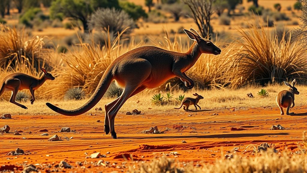 Kangaroo and Rabbits in Australian Outback HDR