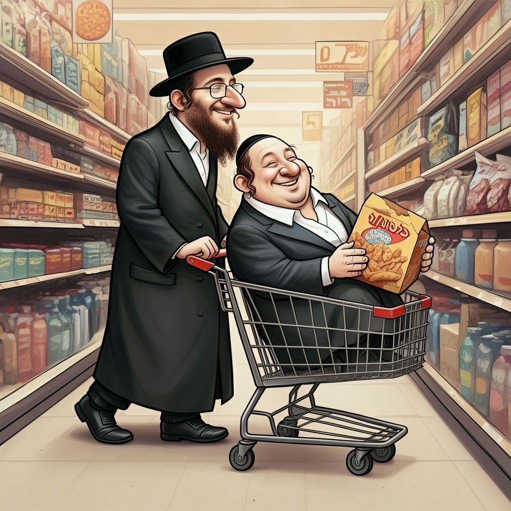 Ultra-Orthodox Jews in a Colorful Supermarket