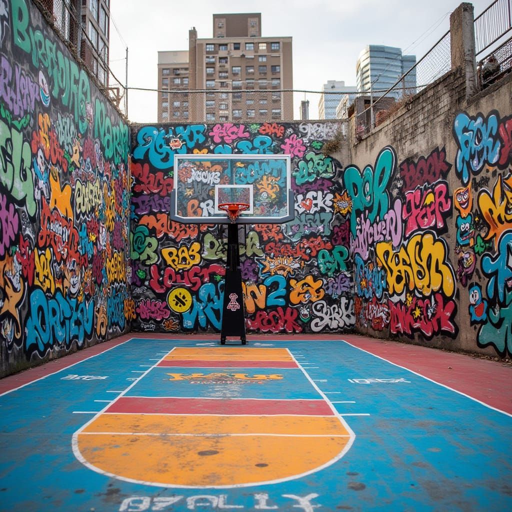 Bronx Graffiti Mural on Ghetto Basketball Court