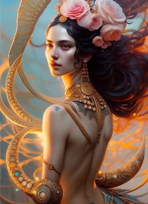 Woman Lies on Water: Photorealistic Portrait