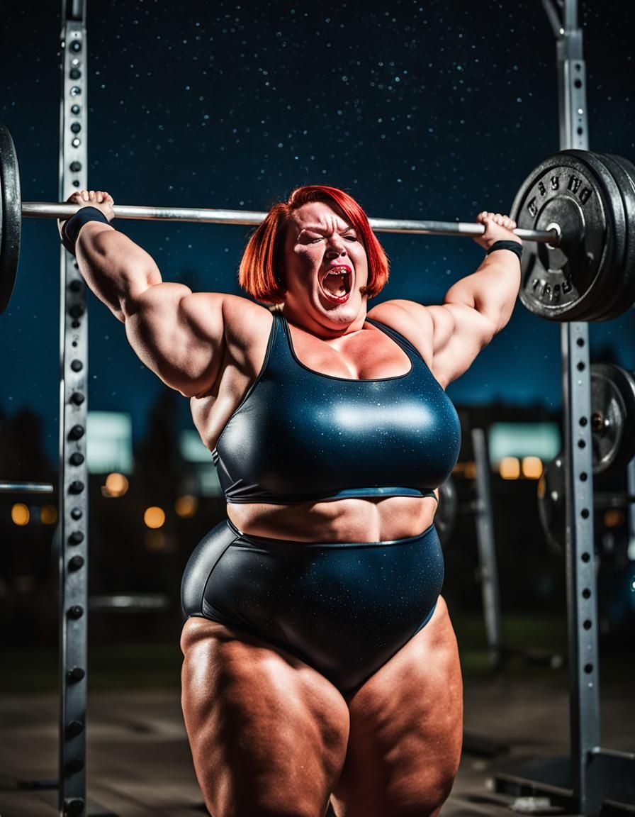 Powerful Plus-Size Russian Woman Lifts Barbell Under Dramati...