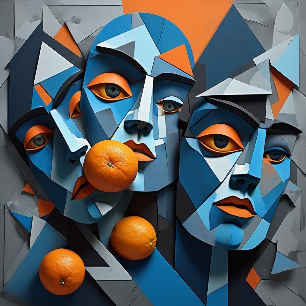 Cubist Faces in Geometric Shapes, Digital Art