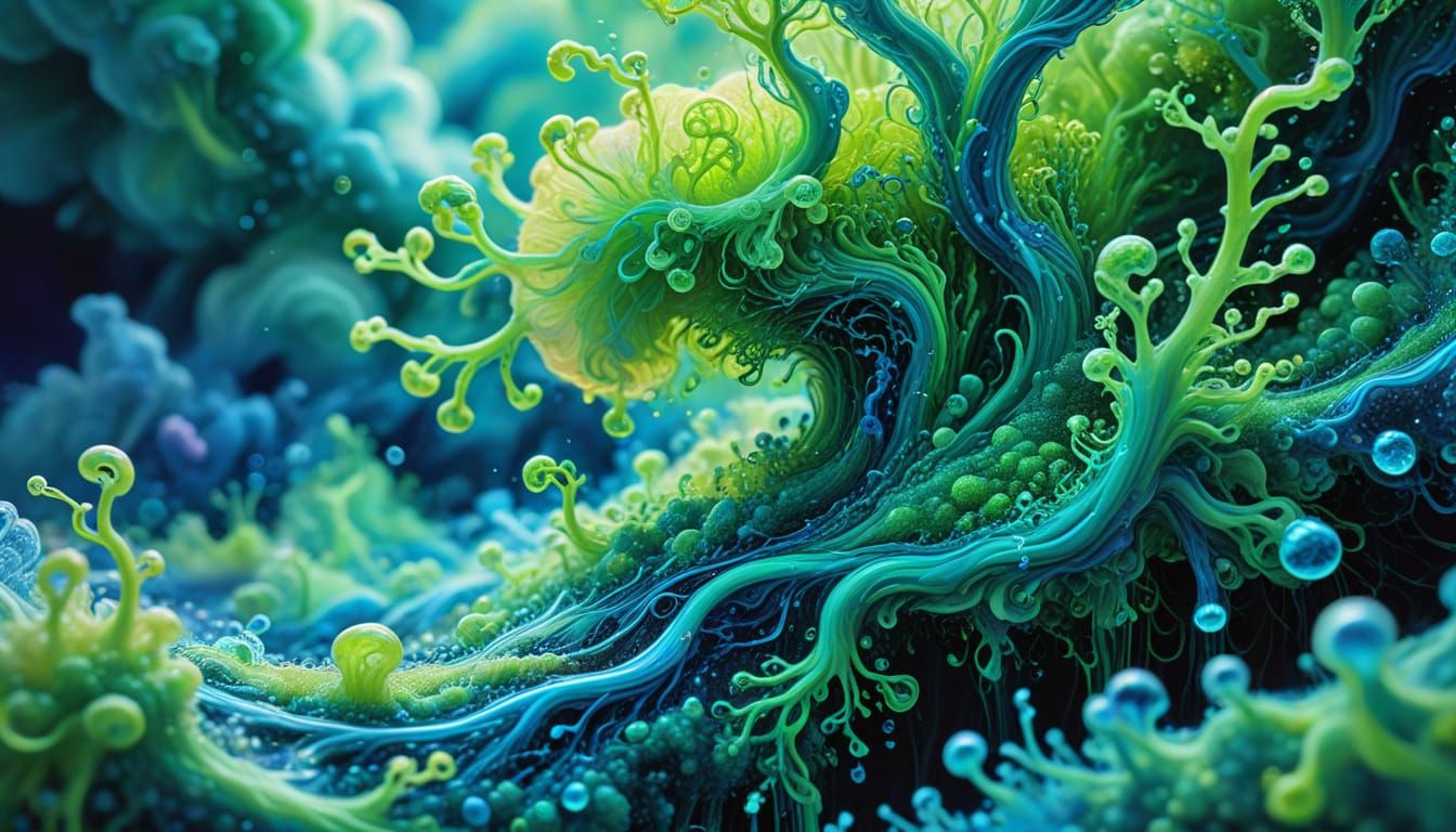 Bioluminescent Microscopic Landscape in Fauvist Style