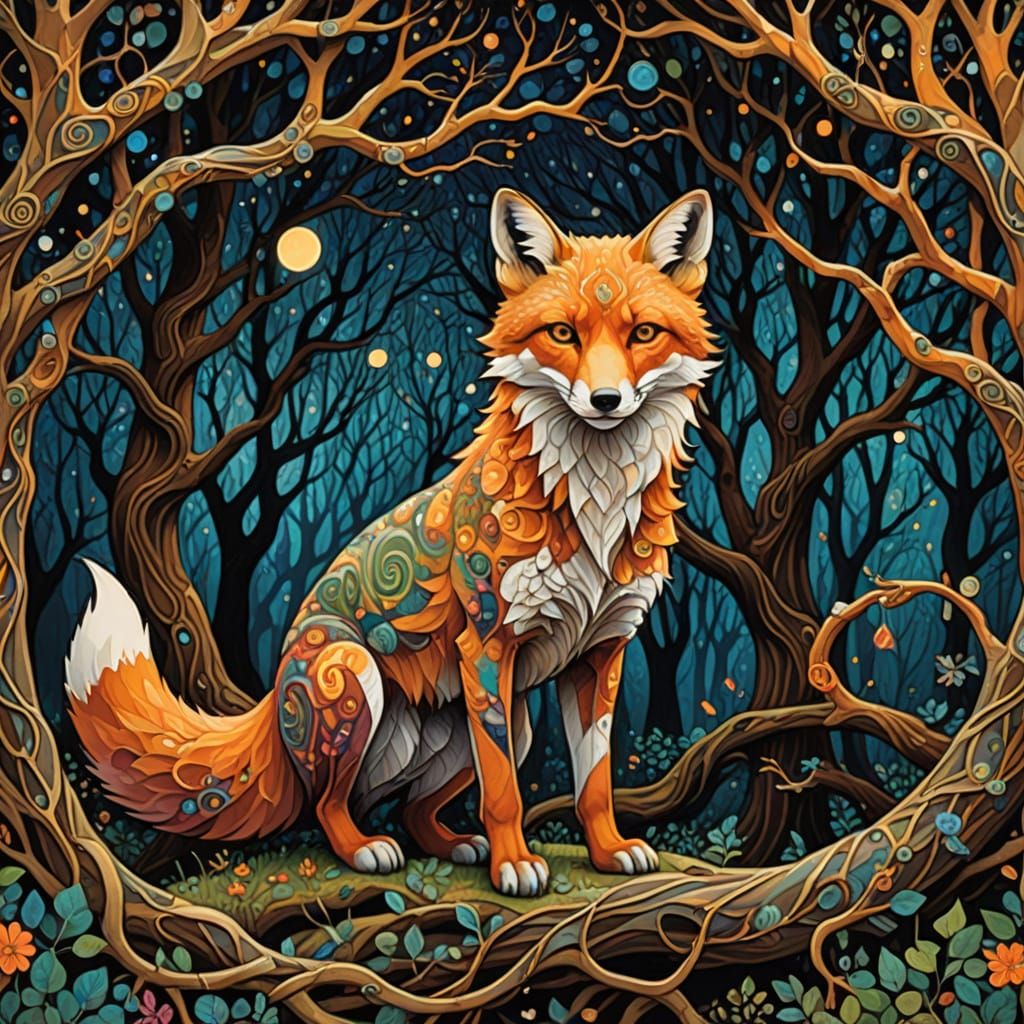 Surrealistic Glass Fox Transcends Time and Space in Cyberpun...