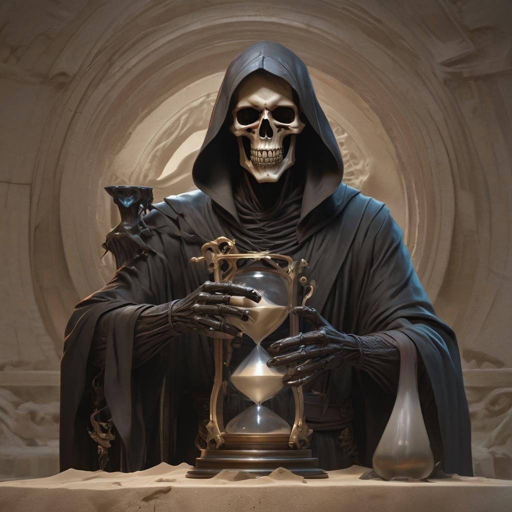 Grim Reaper Portrait with Sand Timer