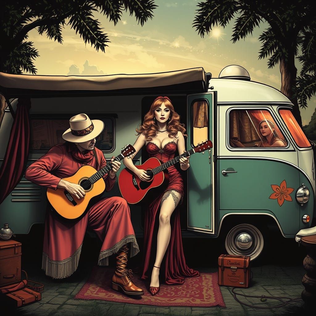 Pin-Up Gypsy Girl in Bohemian Traveler Style