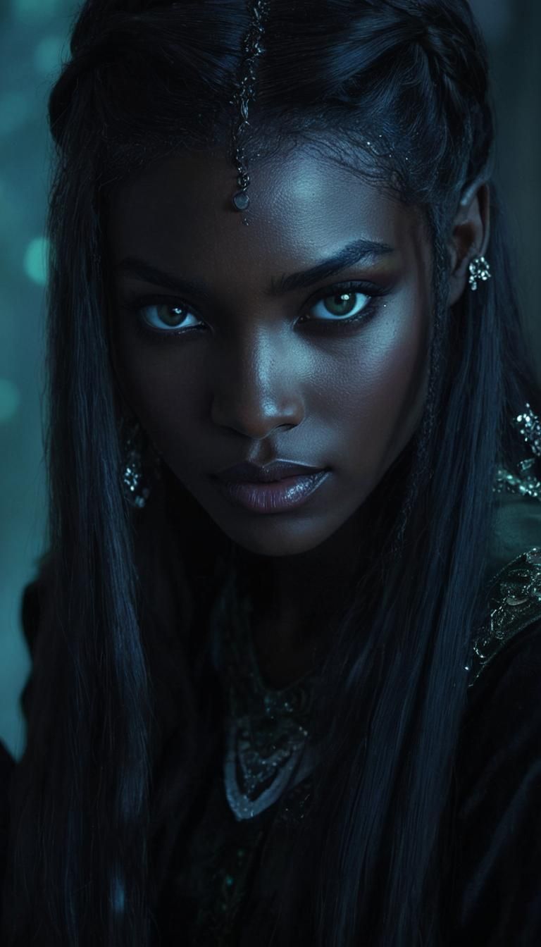 Black Princess in Lavish Room, Film Noir Style