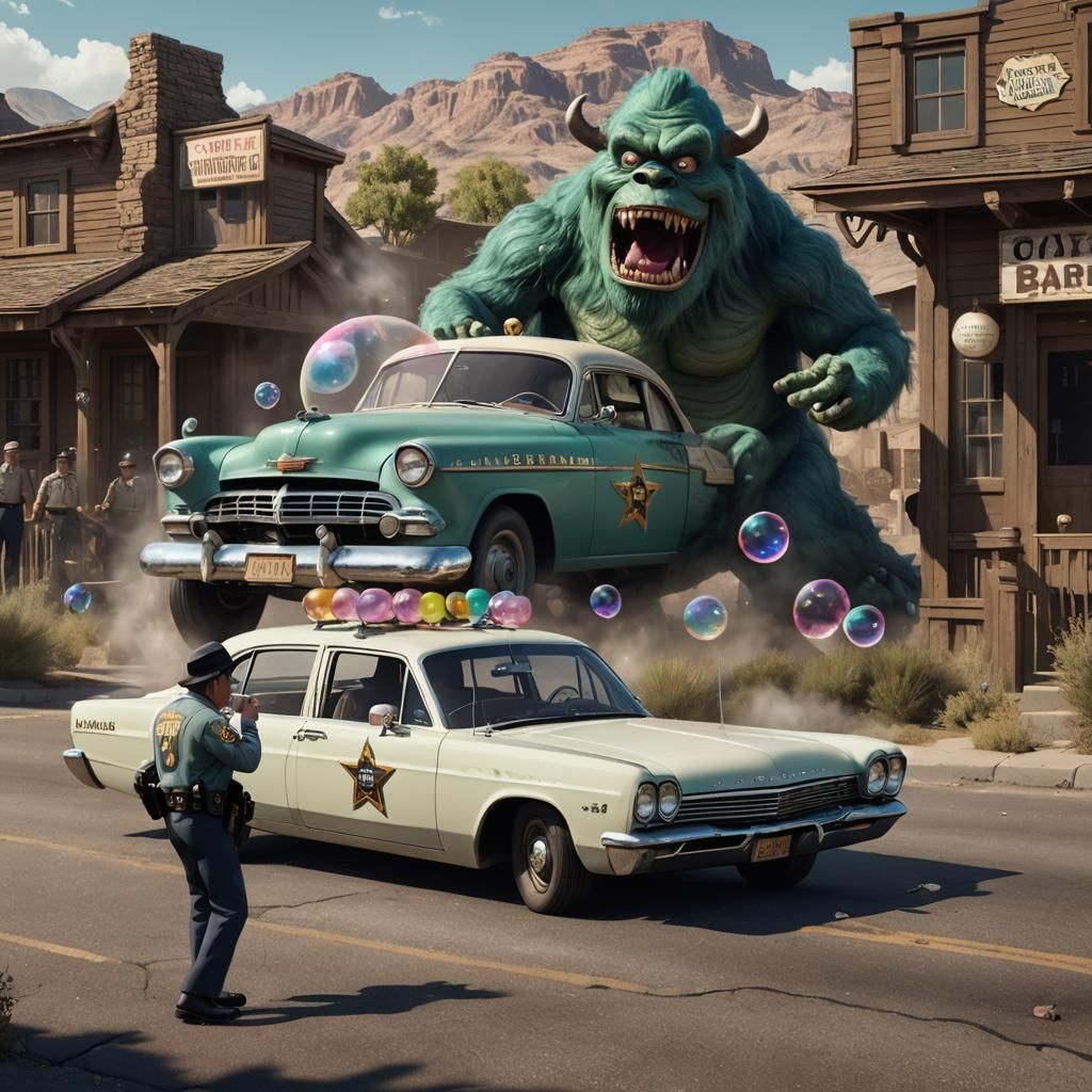 Monster Blowing Bubble in Frazetta Style