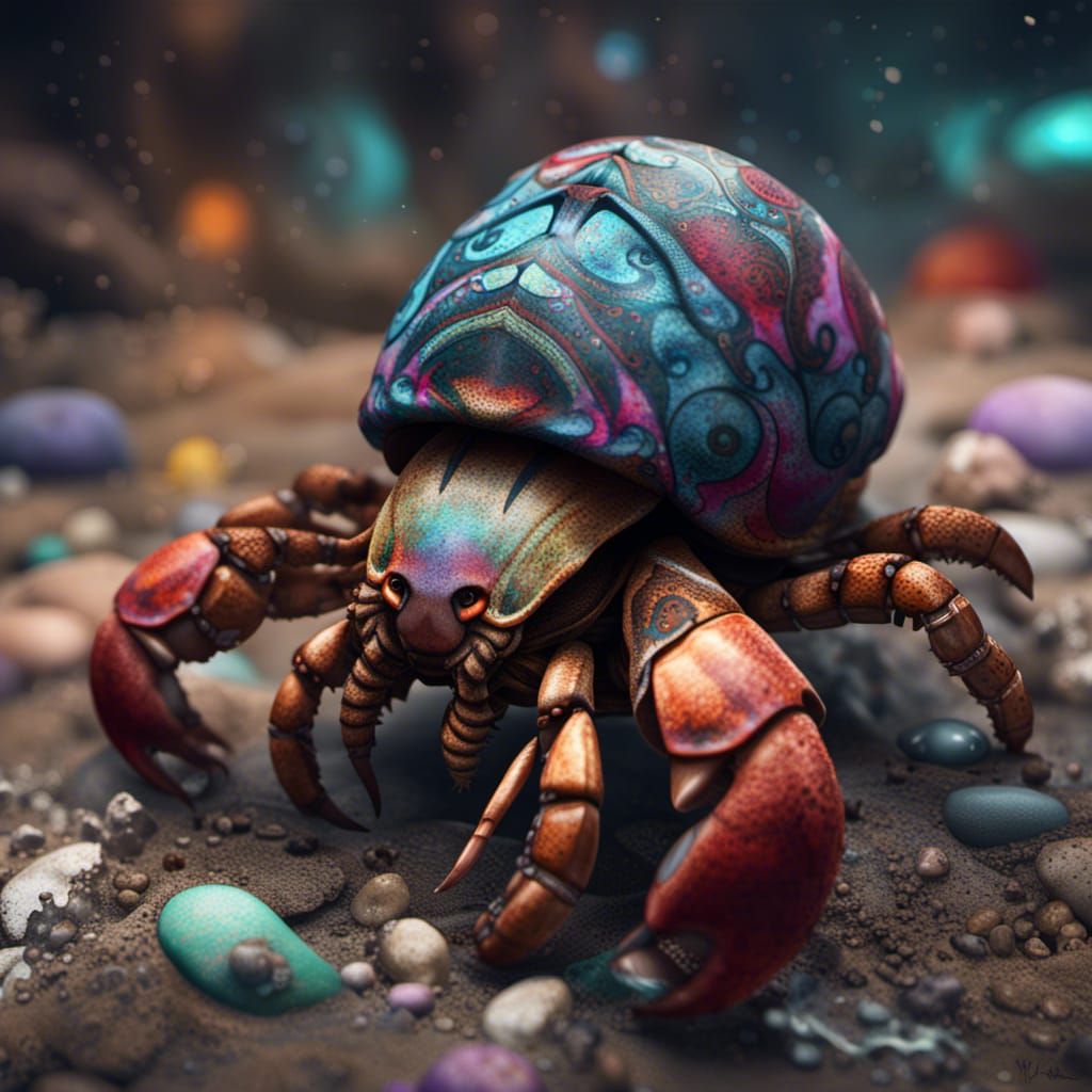 Hermit Crab Graffiti Shell: Detailed Fantasy Art