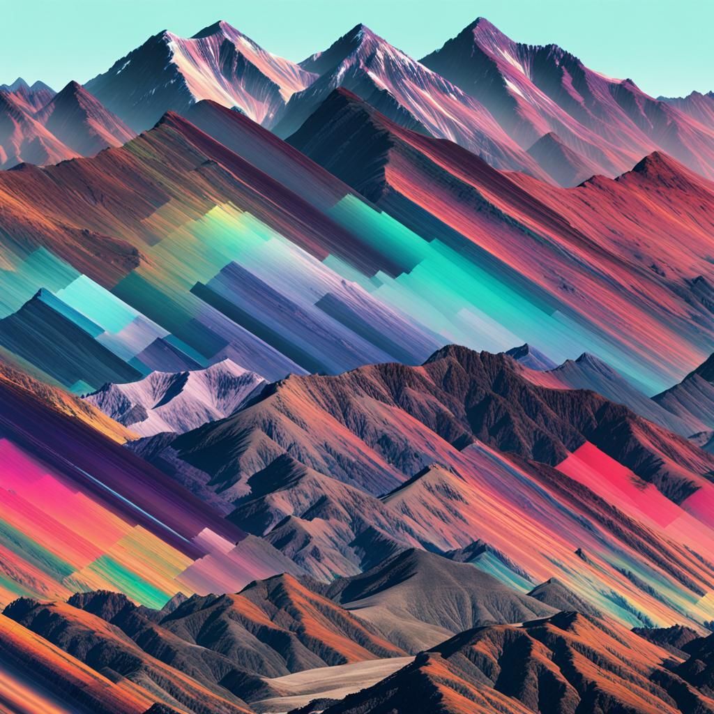 Glitch Art Landscape with Mountain Scan Errors