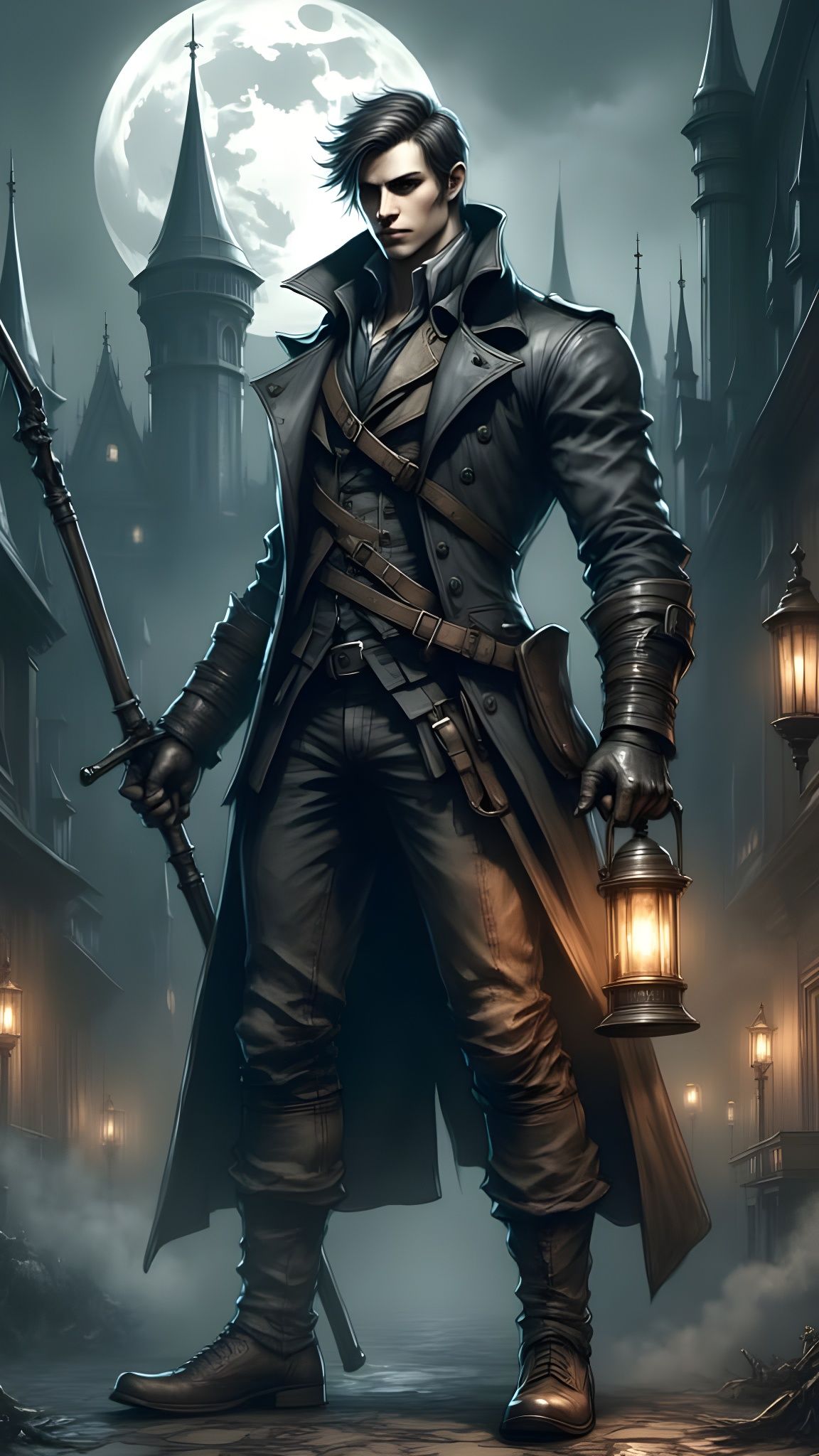 Tall Athletic Hunter in Dark Fantasy Armor