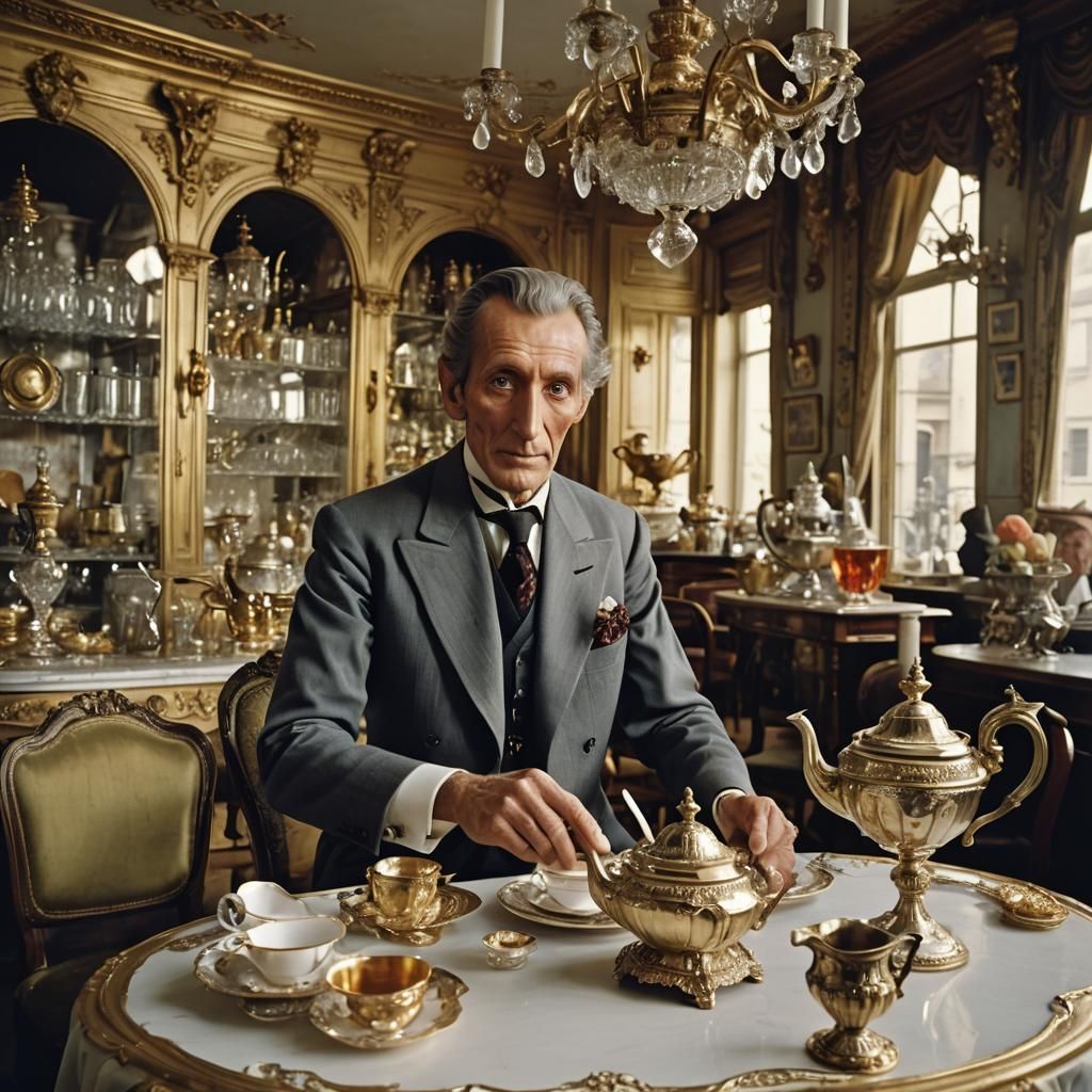 Peter Cushing in Ornate Parisian Cafe, Photography