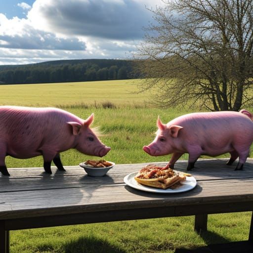 Pigs Savoring Heavenly Bacon Feast in Sunny Paradise