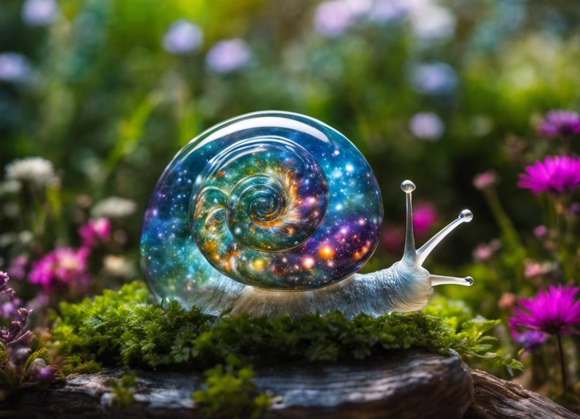 Glass Nebula Snail Statue in Mushroom Garden