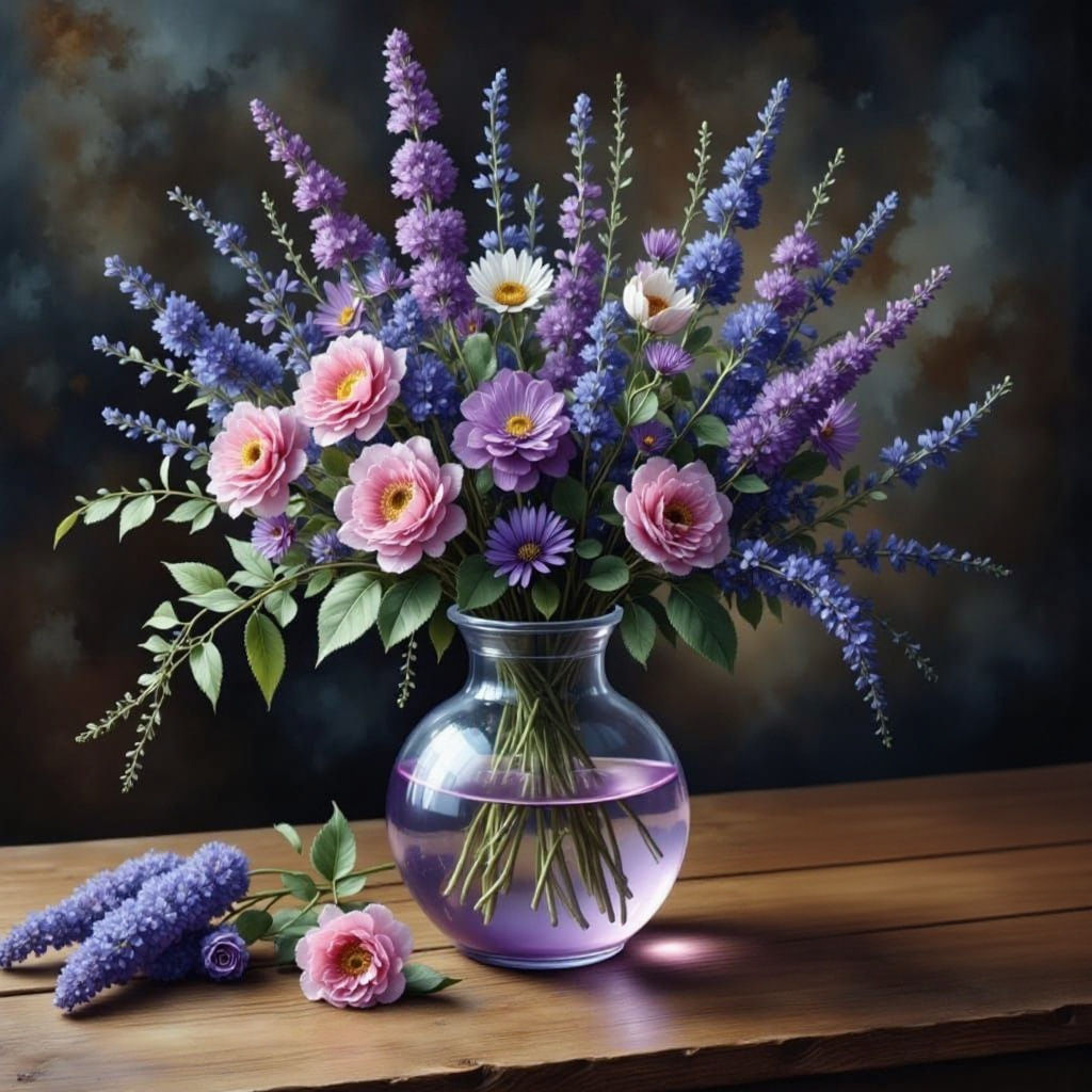 Vibrant Floral Bouquet Still Life in Watercolor and Ink