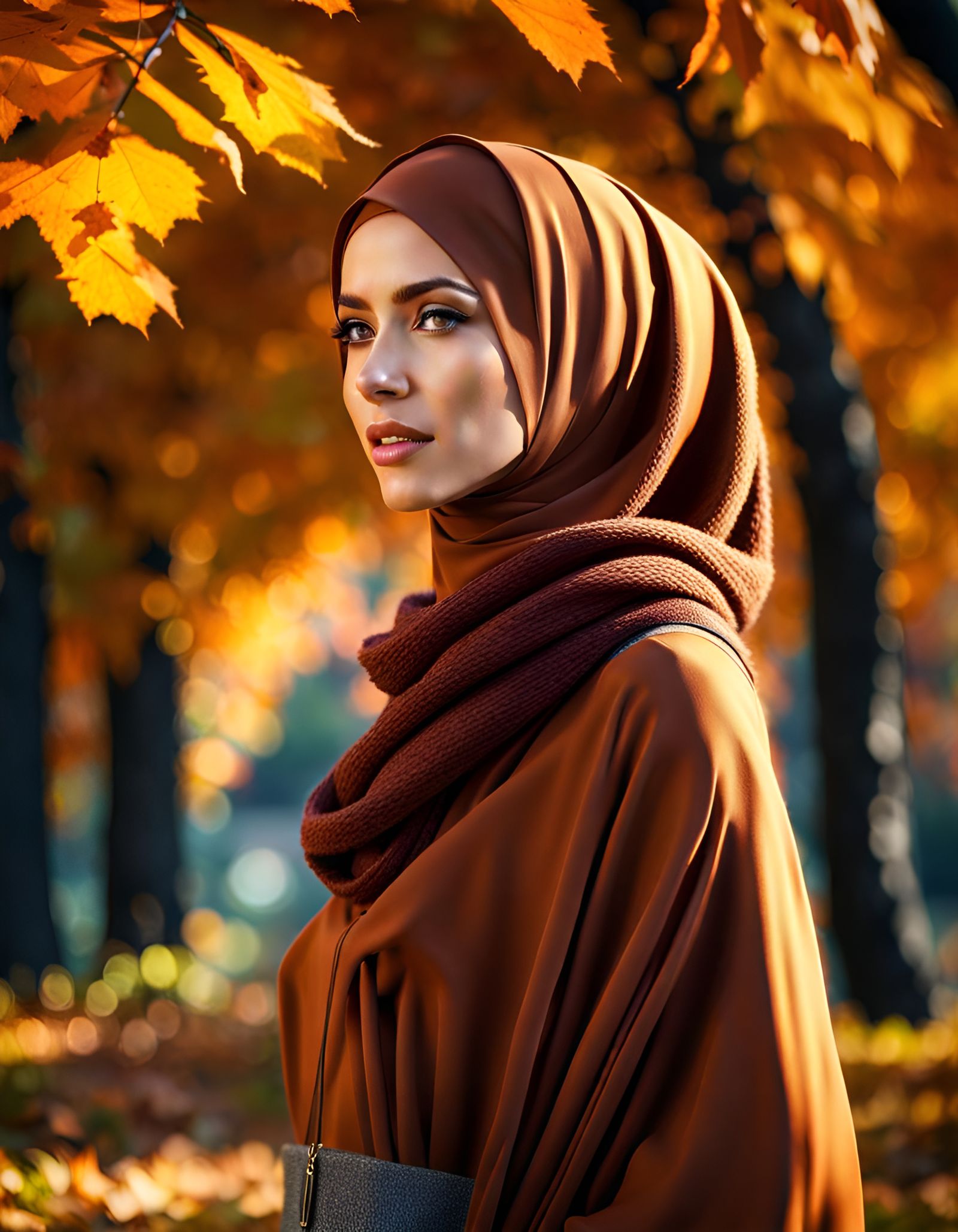 Beautiful Hijabi Girl in Autumn Park, Digital Art