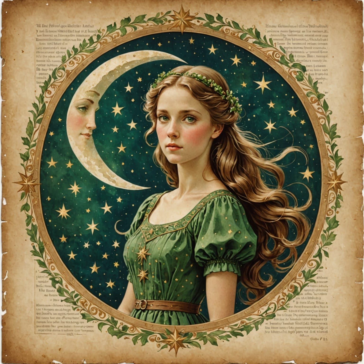 Romantic Woman in Spacecore Style with Flowing Dress