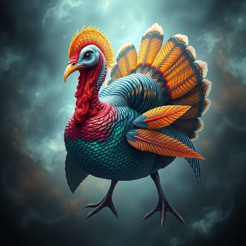 Fantastical Avian-Shark Hybrid in Dreamlike Landscape