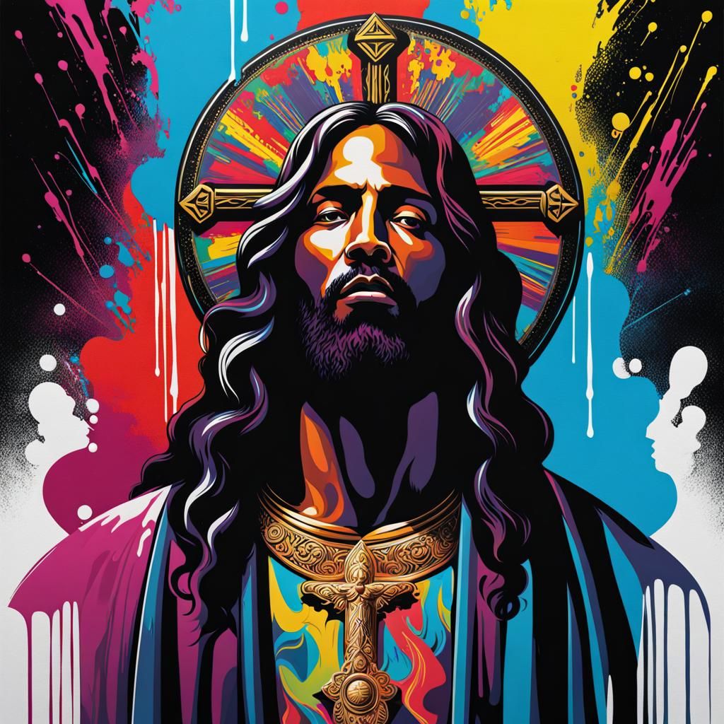 Black Jesus in Graffiti Street Art Style
