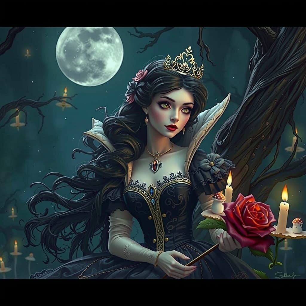Gothic Princess in Dark Whimsical Forest
