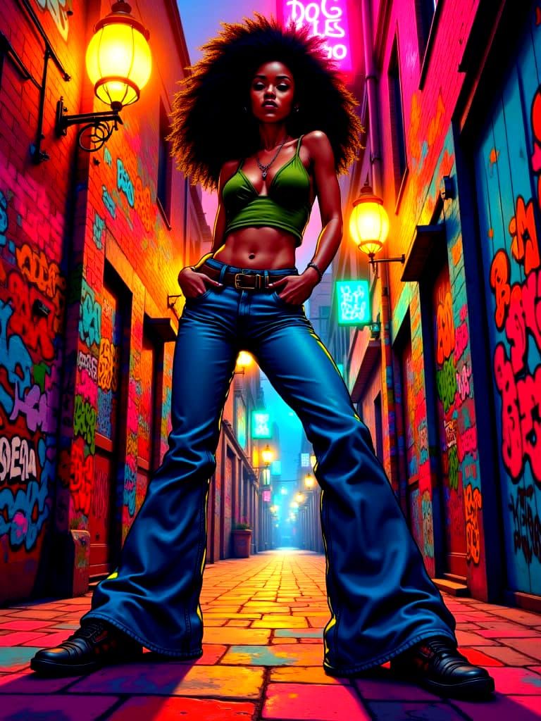 1970s Disco Woman in Urban Graffiti Art