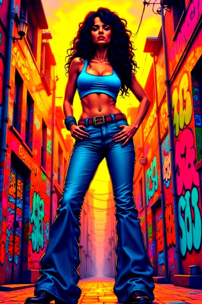 1970s Disco Street Art: Woman Posing Dynamically