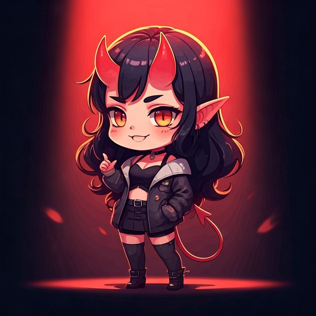 Mischievous Chibi Demon in Playful Pose