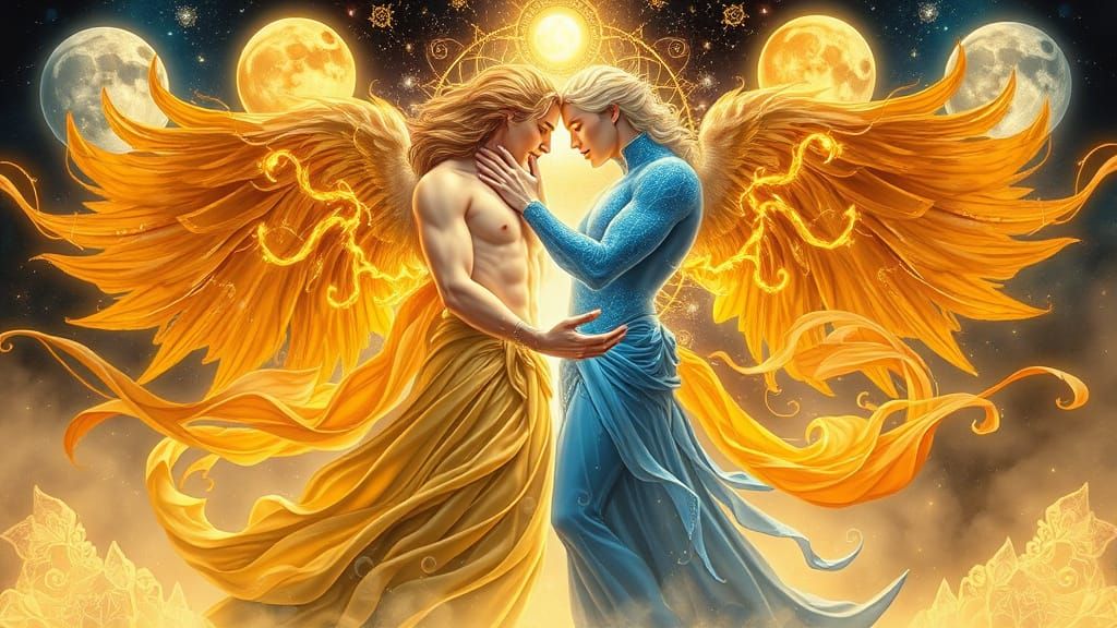 Cosmic Beings in Sacred Union: Ethereal Fantasy Art