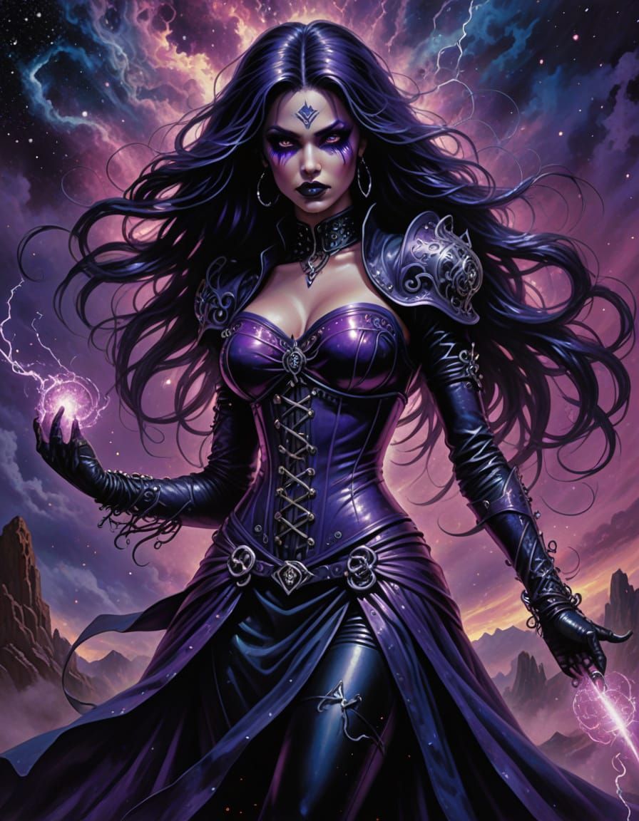 Celestial Rock Chick Enchantress in Dark Fantasy Style