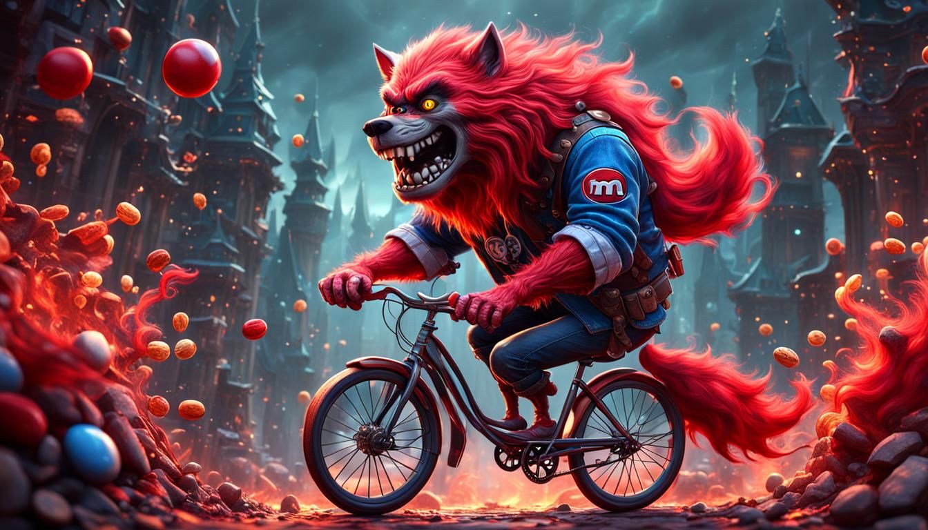 Peanut M&M Werewolf on Unicycle: Fantasy Concept Art