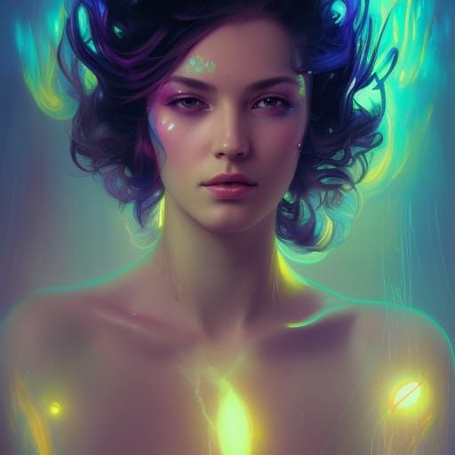 Psychedelic Lightning Portrait: Beautiful Woman in Splash Ar...