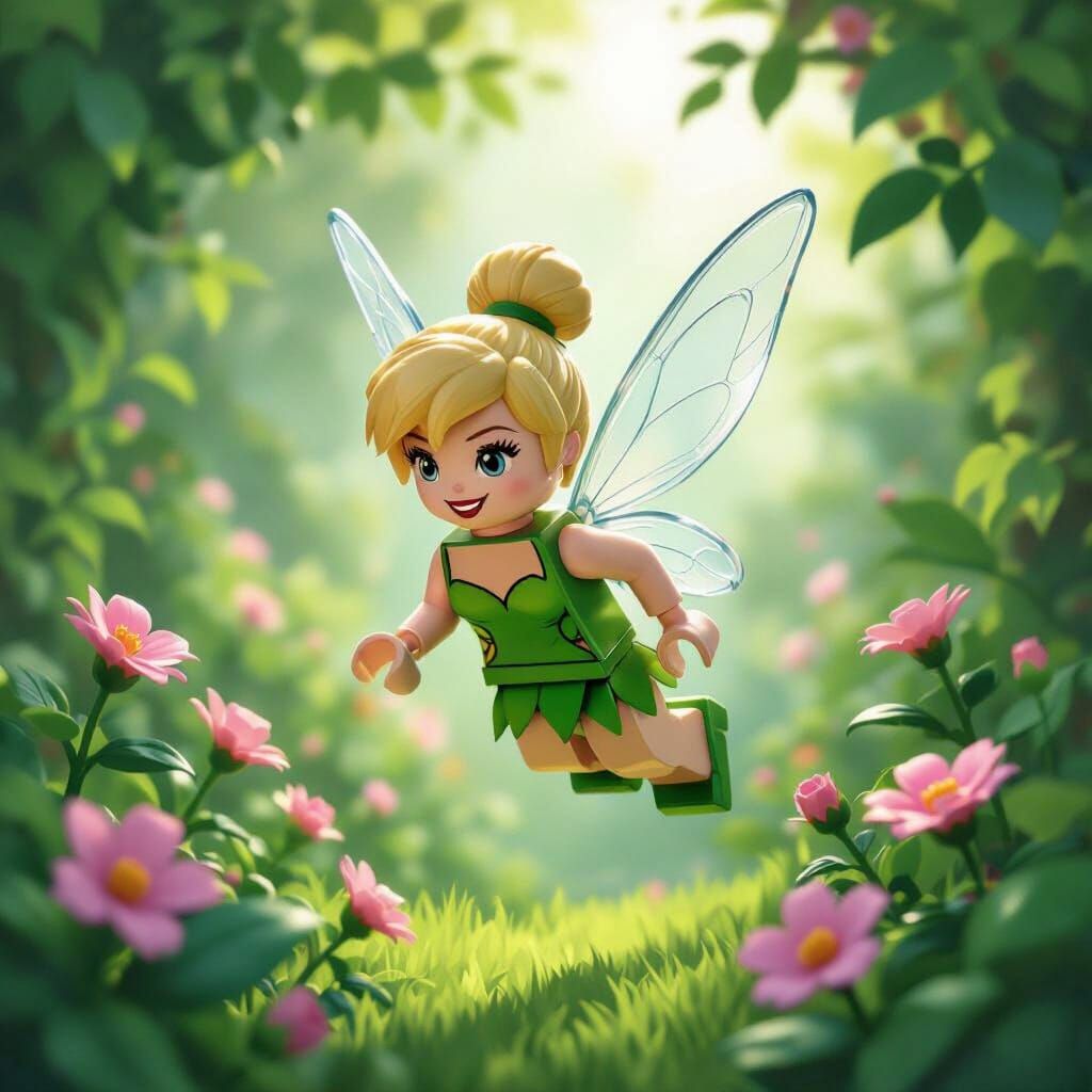 Tinkerbell in a Garden, Lego Style Poster