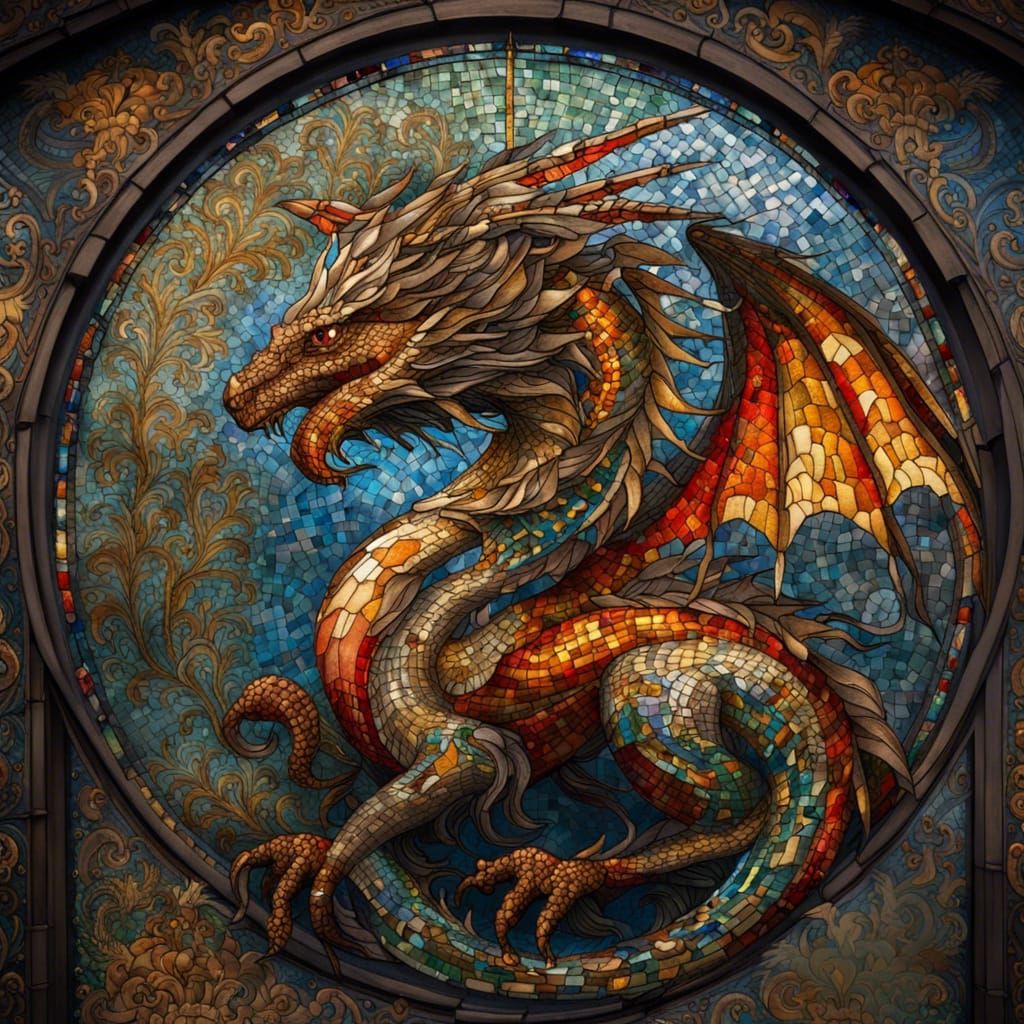 Stained Glass Wyvern in Royal Mosaic Style