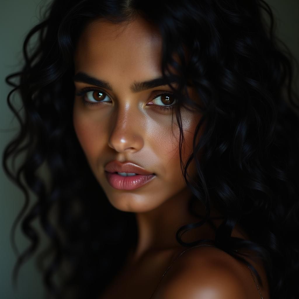 Cinematic Portrait of Indian Woman with Dramatic Lighting