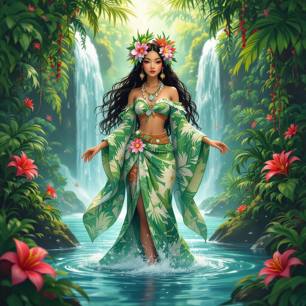 Polynesian Goddess Emerges in Jungle Paradise
