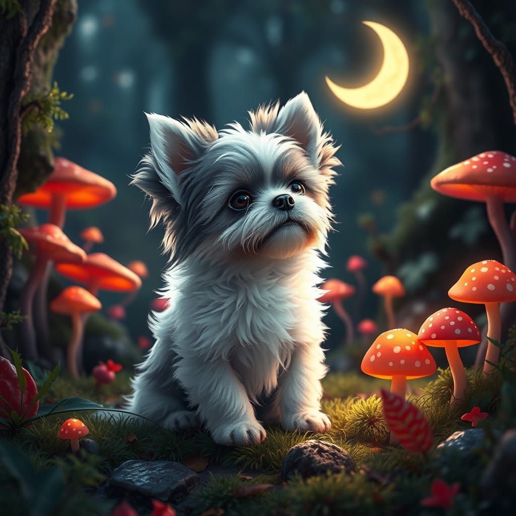 Whimsical Morkie in a Dreamy Forest Glade