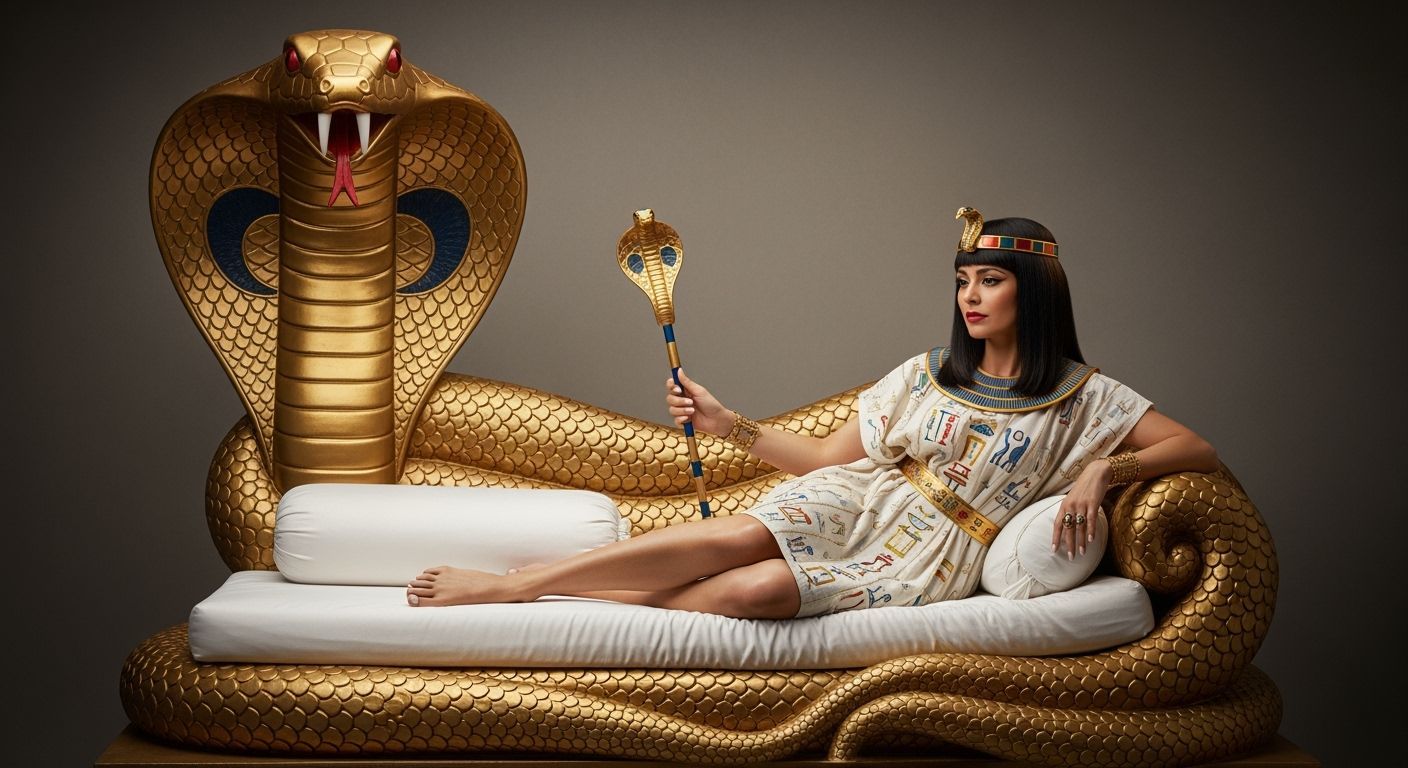 Elegant Egyptian Queen on Cobra Chaise Longue