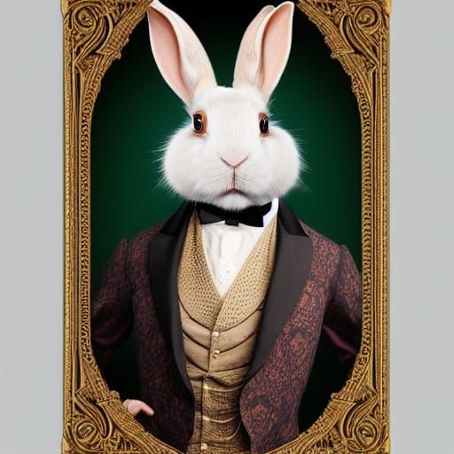 Elegant Victorian Gentleman Rabbit Portrait
