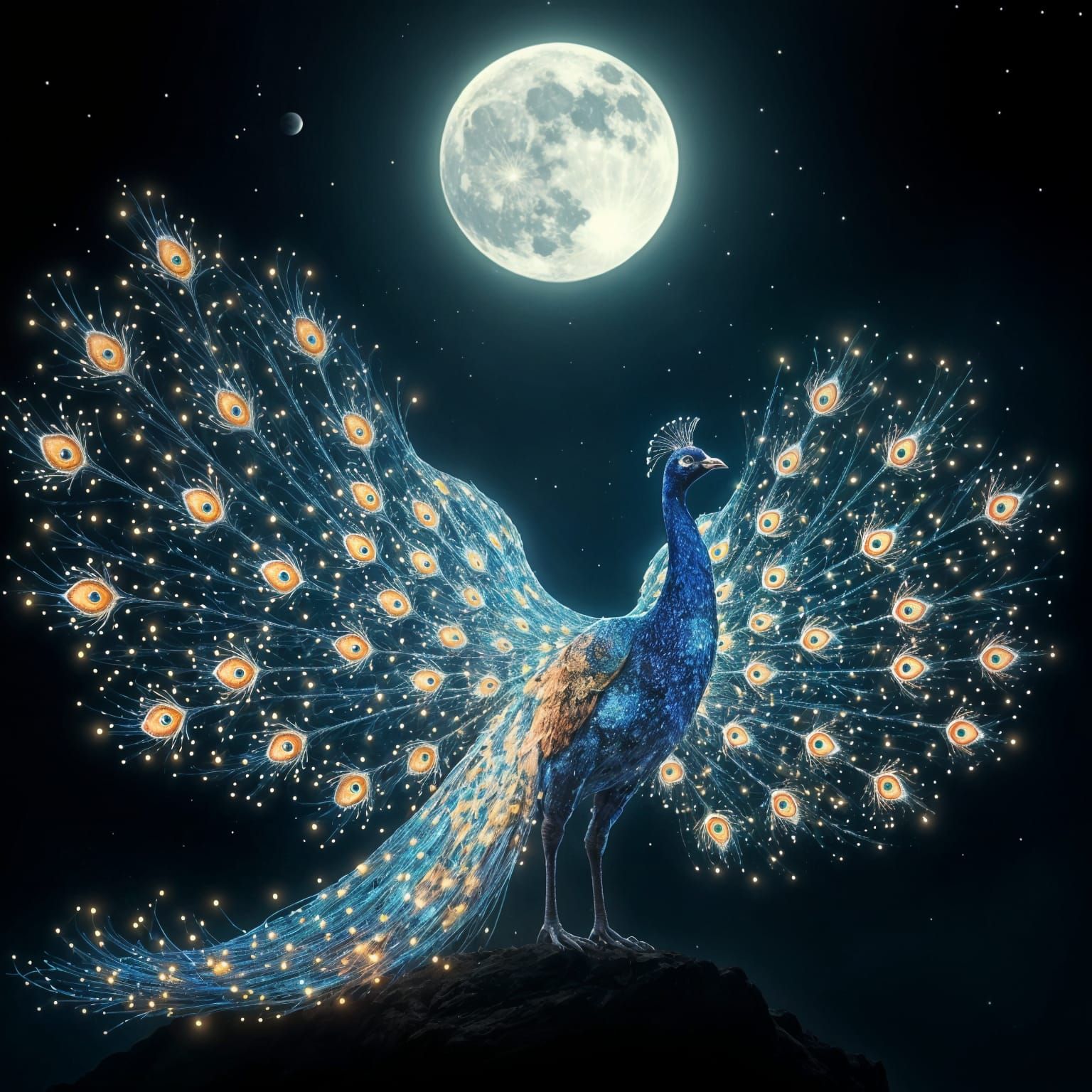 Ethereal Peacock in Vibrant Fantasy Silhouette