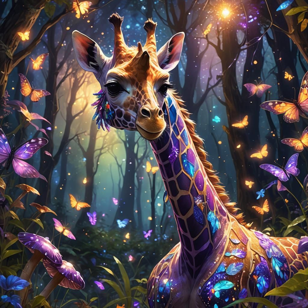 Enchanting Fairy Giraffe Portrait in Dreamlike Forest
