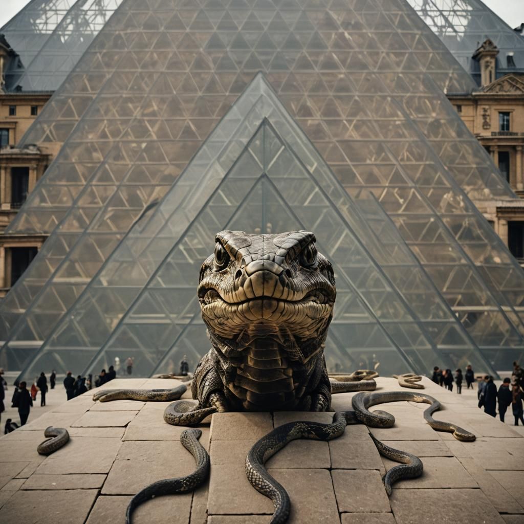 Three-Horned Ram Under Transparent Pyramid