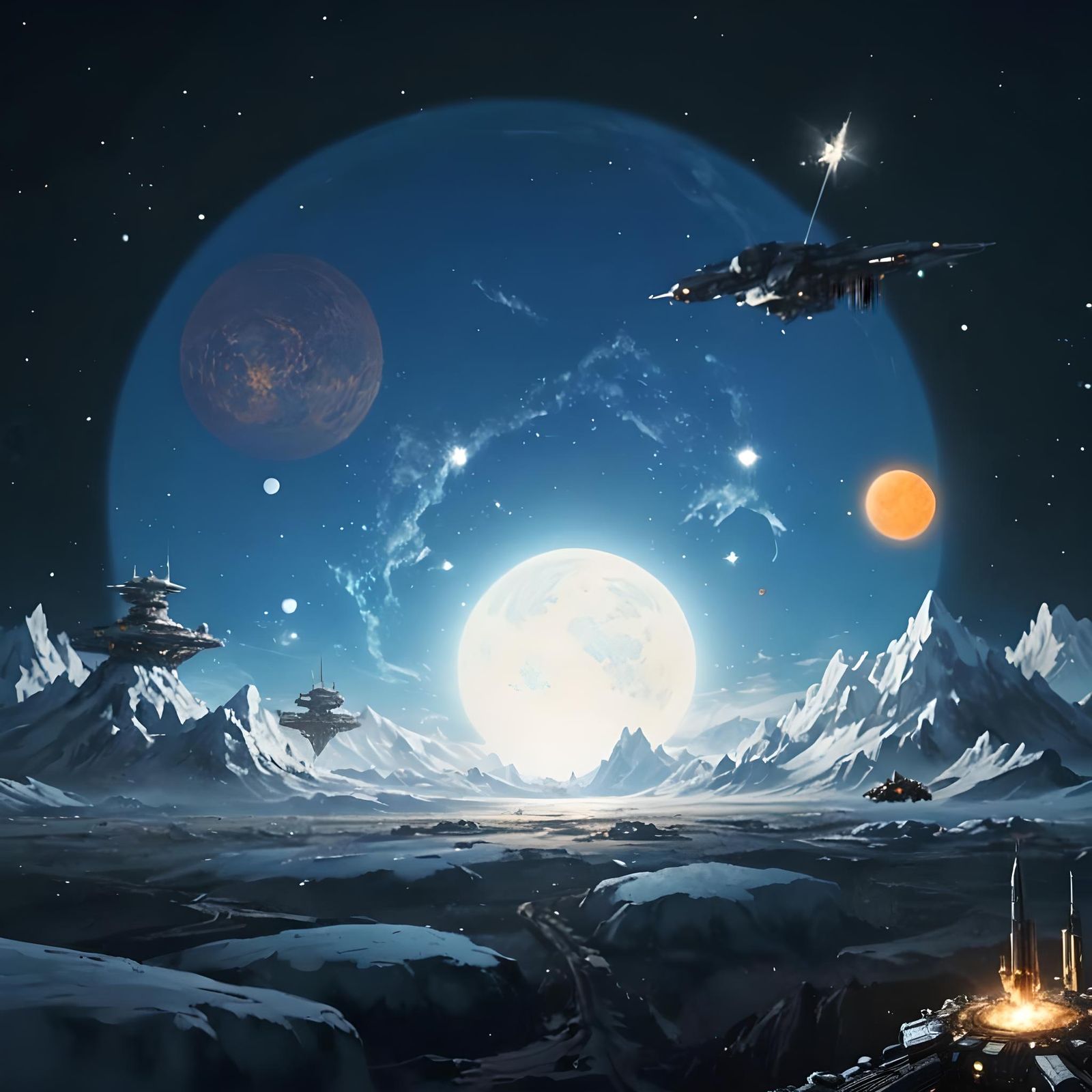 Spaceship Launch from Arctic Base in Anime Style