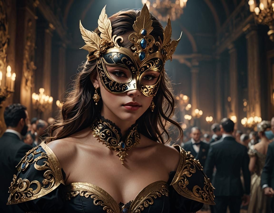 Elegant Masquerade Ball in Cinematic Style
