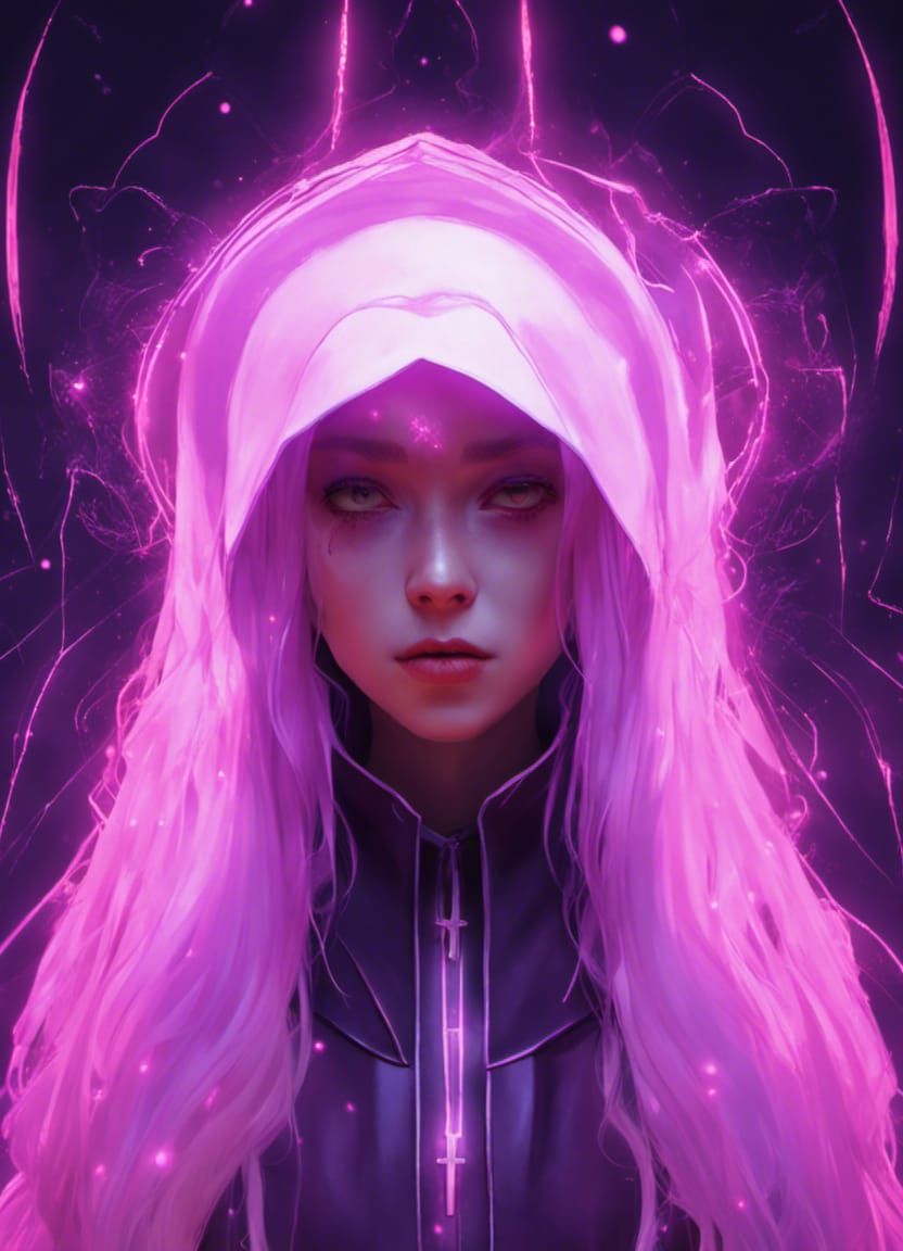 Demonic Nun with Violet Hair, Anime Style